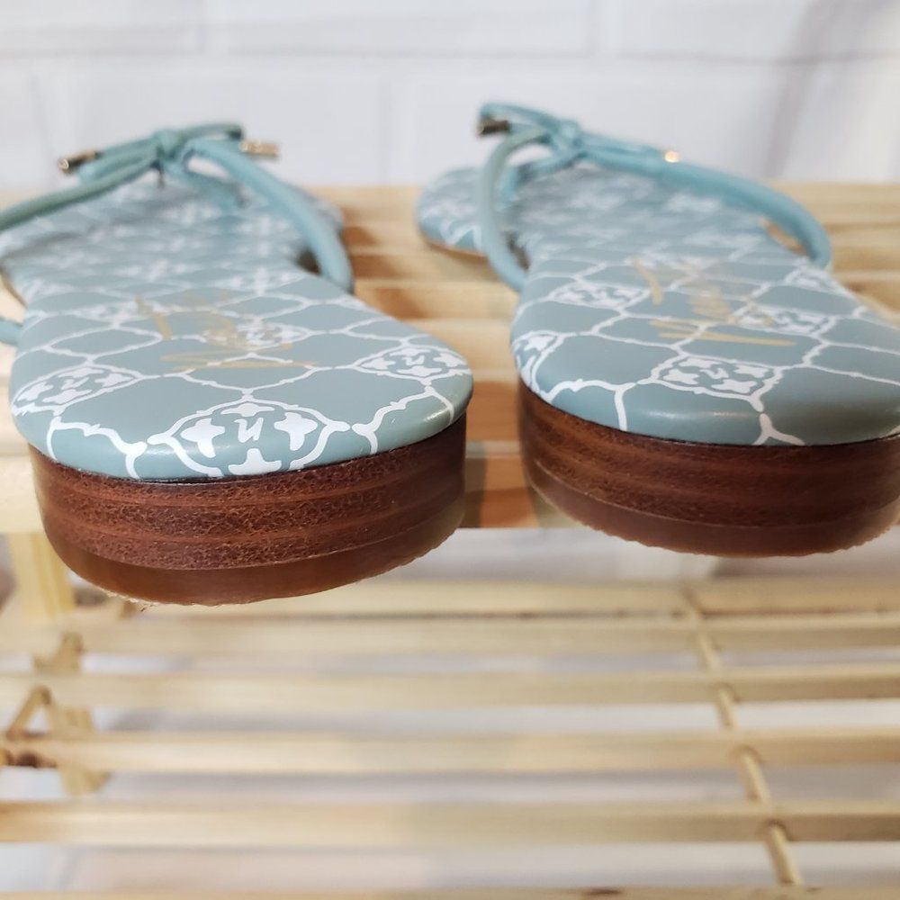 Nanette Lepore Melanie Thong Sandal Blue Leather Bow Flip Flop 8.5 Sandals - Picture 4 of 11